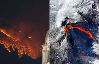 Avropanın ən fəal vulkanlarından birinin püskürməsinin kosmosdan görüntüsü - FOTO