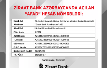 Ziraat Bank Azərbaycanda  “AFAD”ın rəsmi hesabları açıldı