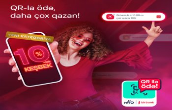 Birbank-da m10 QR kodunu çək və ödə, 10%-dək keşbek qazan