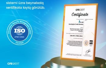 “Azərbaycan Kredit Bürosu” MMC ISO/IEC 27001:2022 - İnformasiyaTəhlükəsizliyi İdarəetmə Sistemi üzrə beynəlxalq sertifikatı əldə edib